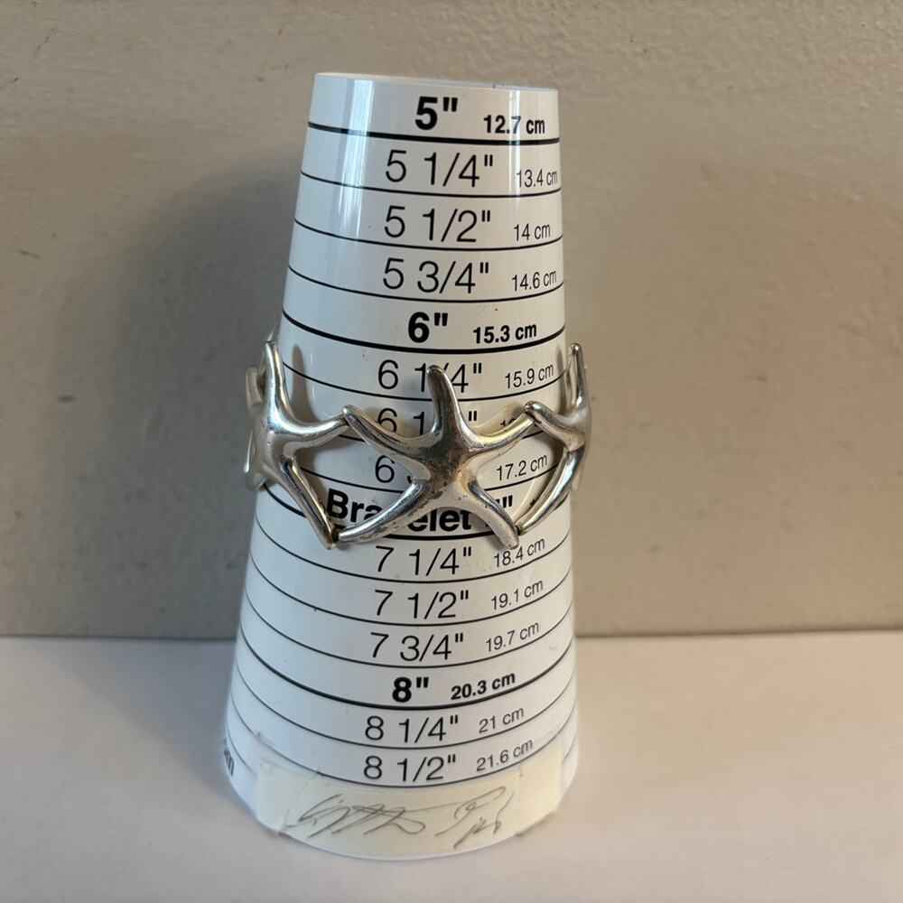 Coastal Silver Tone Linking Starfish Bangle Bracelet